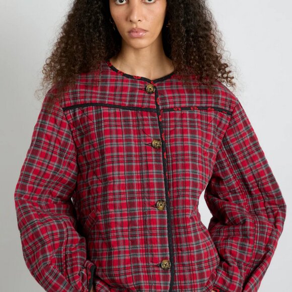 Damson Madder Jackets & Blazers - NWOT Damson Madder Macy Quilted Jacket - Red Check US 12 UK 16